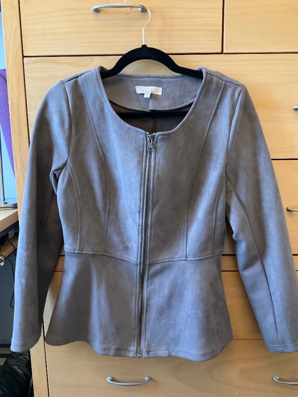Solitaire Grey Faux Suede Jacket Small